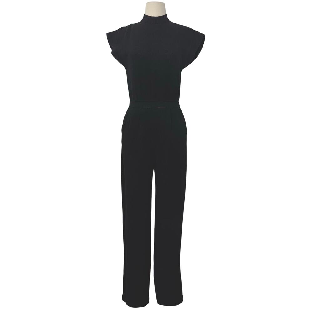 St. John Knit Jumpsuit Wool Blend High Neck Vintage Black Size 8